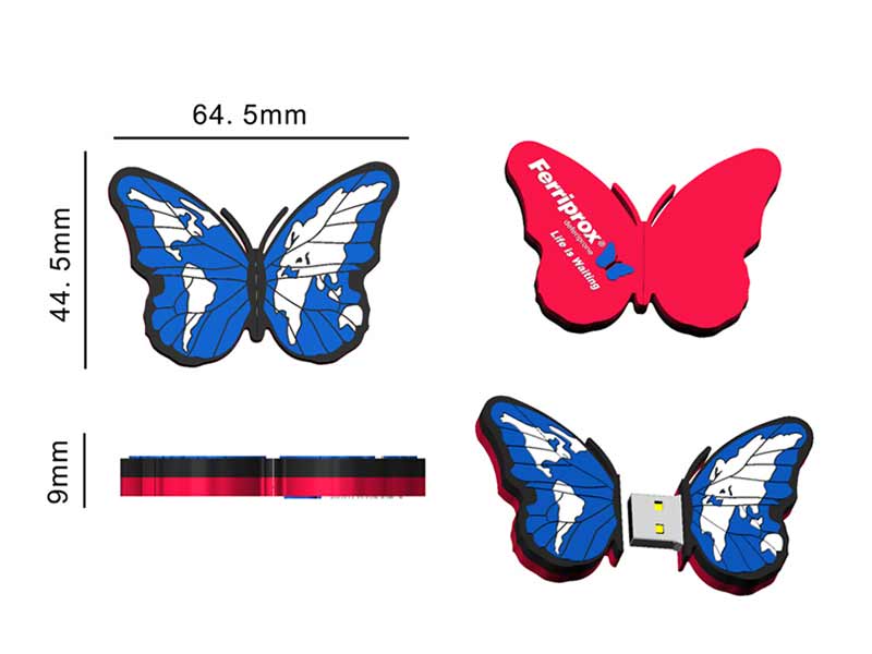 creative Novel Design Custom Butterfly Shape Pvc Usb Pendrive 2gb 4gb 8gb
