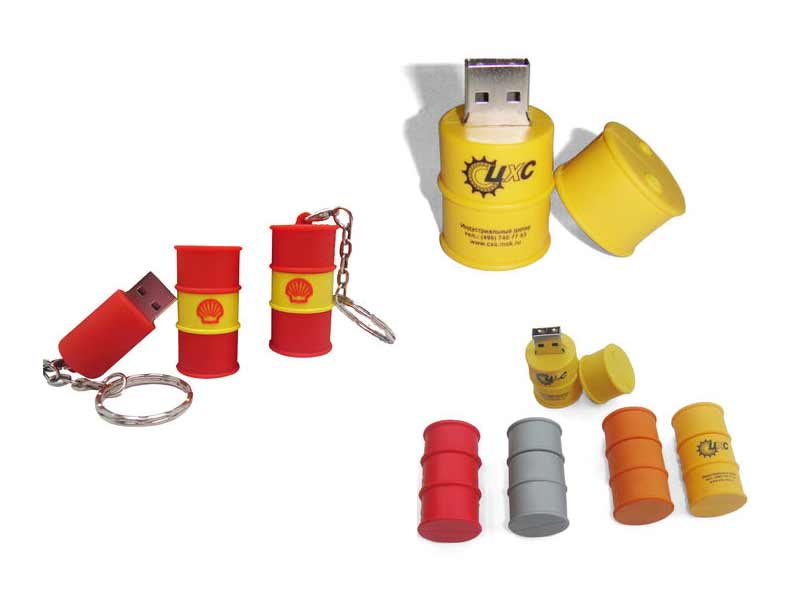 custom pvc Barrel USB flash drive with oil drum design, rubber housing gift